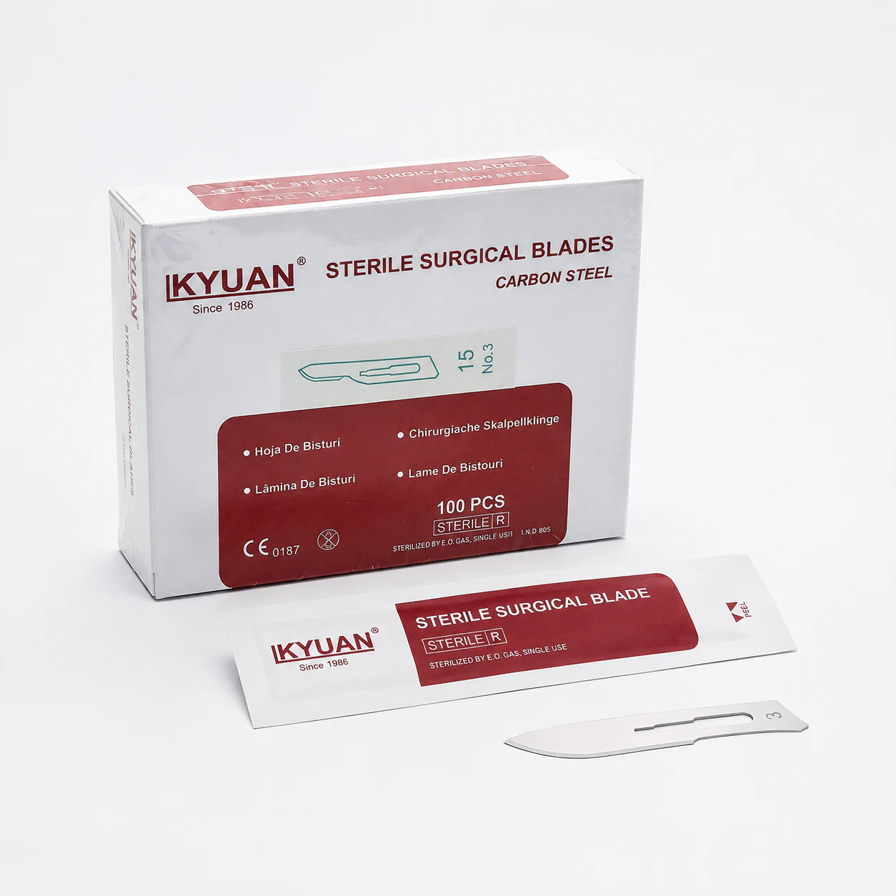 خرید تیغ بیستوری KYUAN شماره 15 استریل | بسته 100 عددی